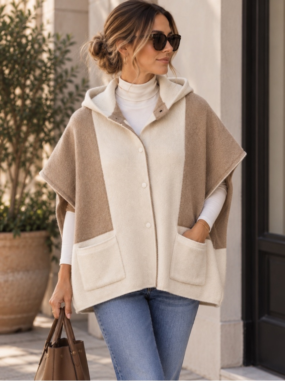 Note di Anita Italian Wool Cashmere Poncho Quiet Luxury Hooded OS